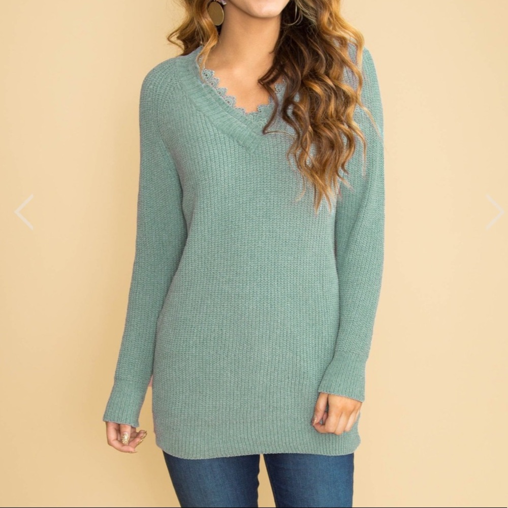 Chenille Lace Sweater - Sage